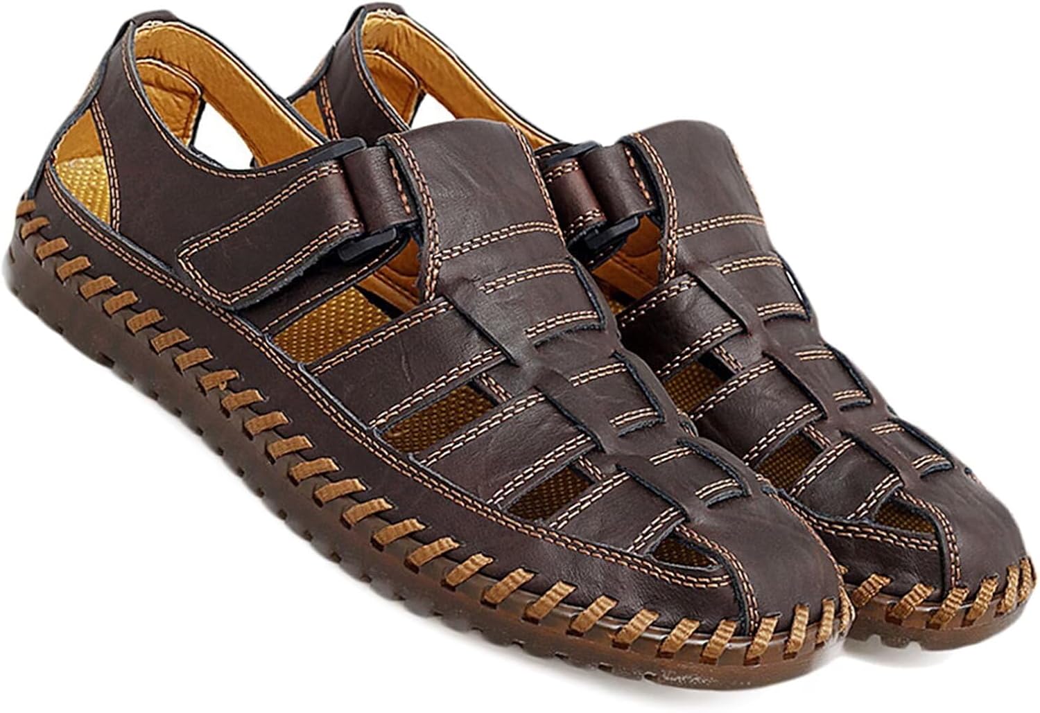 

Мужские кожаные сандалии с закрытым носком для прогулок на природе, вождения, водонепроницаемые спортивные сандалии, сандалии рыбака, пляжные водные сандалии Hnvavq, M