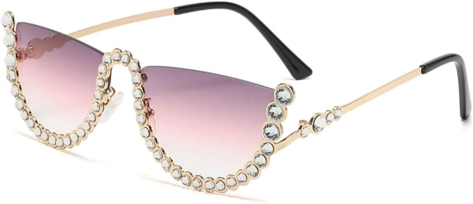 

Винтажные круглые солнцезащитные очки с бриллиантами для женщин, полуовальные, с кристаллами, в стиле ретро, ​​солнцезащитные очки со стразами HDUBFY, D4