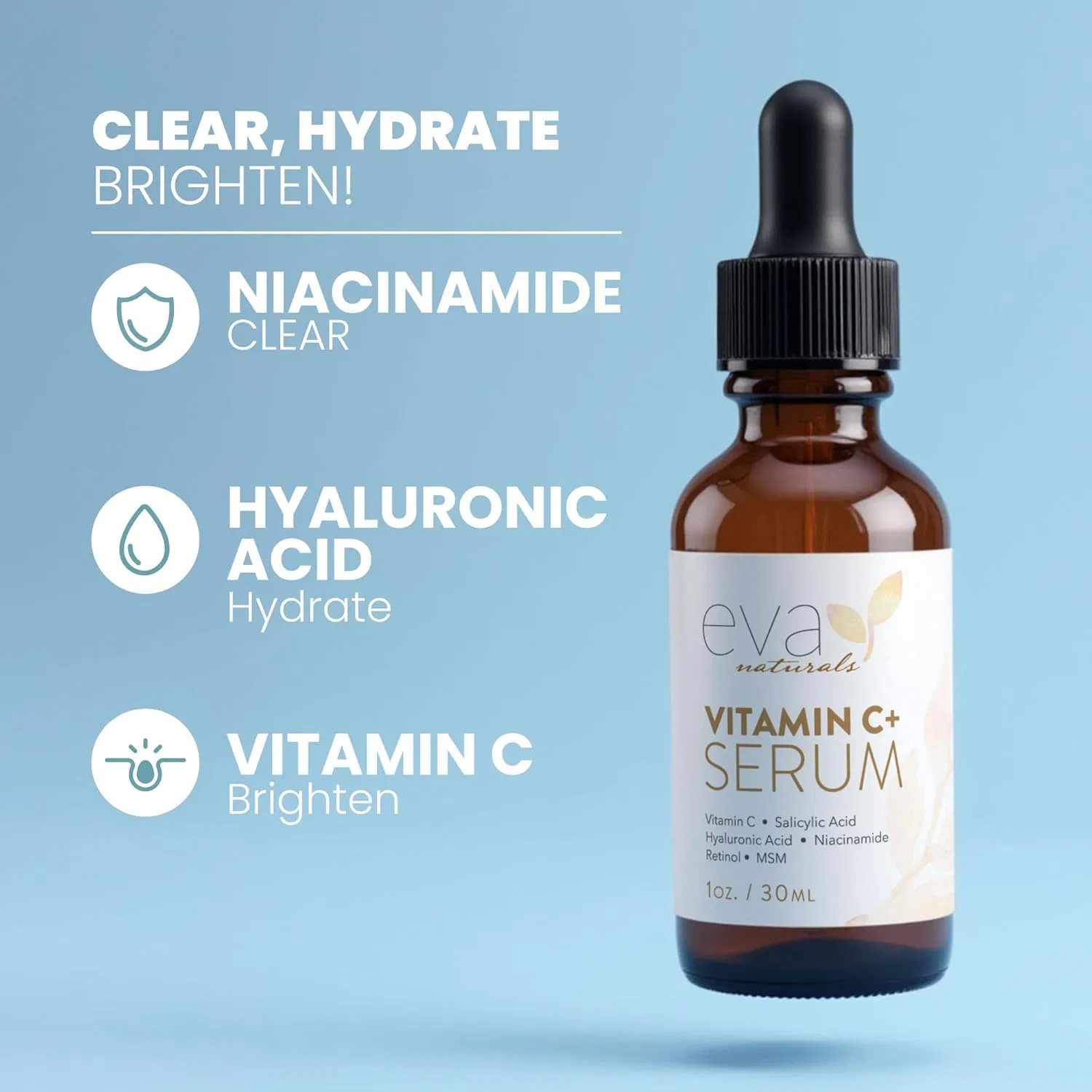 Сыворотка Eva Naturals — Для очищения кожи с витамином С, ретинолом, ниацинамидом, гиалуроновой и салициловой — фото 2