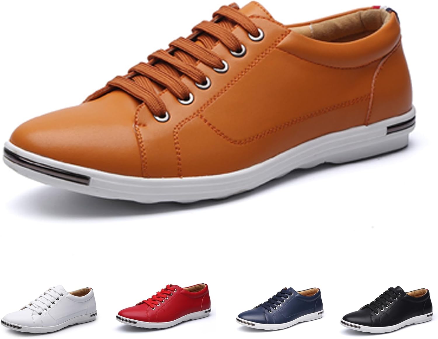 

Мужские плоские классические кроссовки из кожи с шнуровкой, округлым носком, мягкой подошвой, противоскользящие и повседневные спортивные туфли Nvbuke, желтый