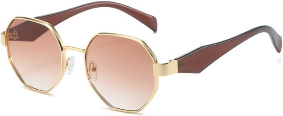 

Ретро-солнцезащитные очки для женщин, модный тренд, многоугольная металлическая оправа, мужские роскошные декоративные очки с защитой от УФ-излучения UV400 HVTVTLA, Tea