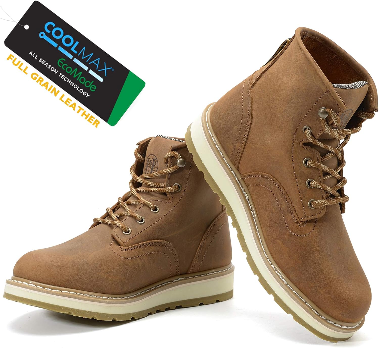 Ботинки HANDPOINT для мужчин - 15 см с мягким носком, подошва типа «клин» с противоскользящим и противоусталостным эффектом, водоотталкивающие защитные ботинки EH, темно-коричневый — фото 2