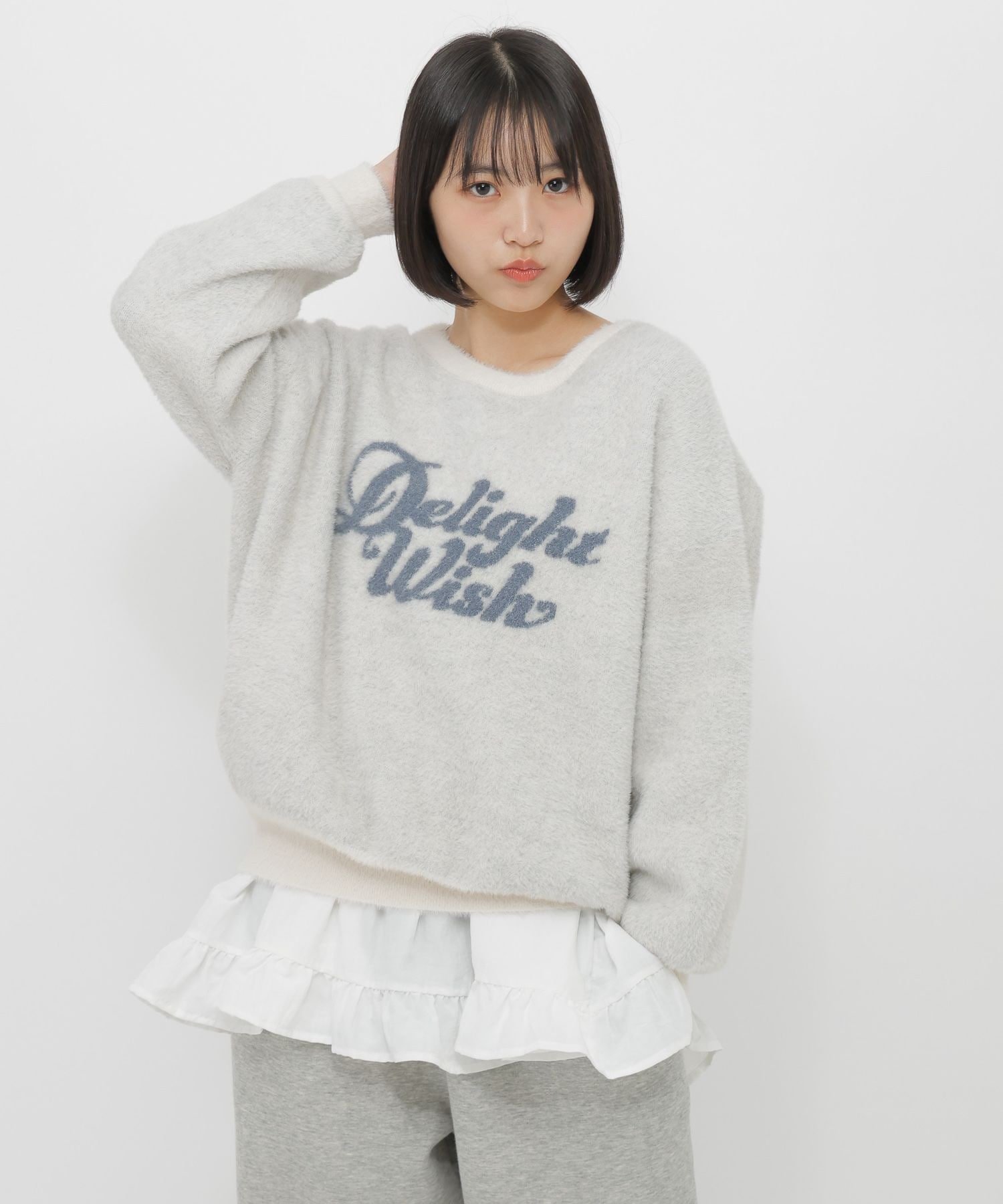 Свитер Дизайнерский ворсистый трикотаж / И ЛЮБОЙ / 599709 Global Work, Ivory (Big Logo) 06