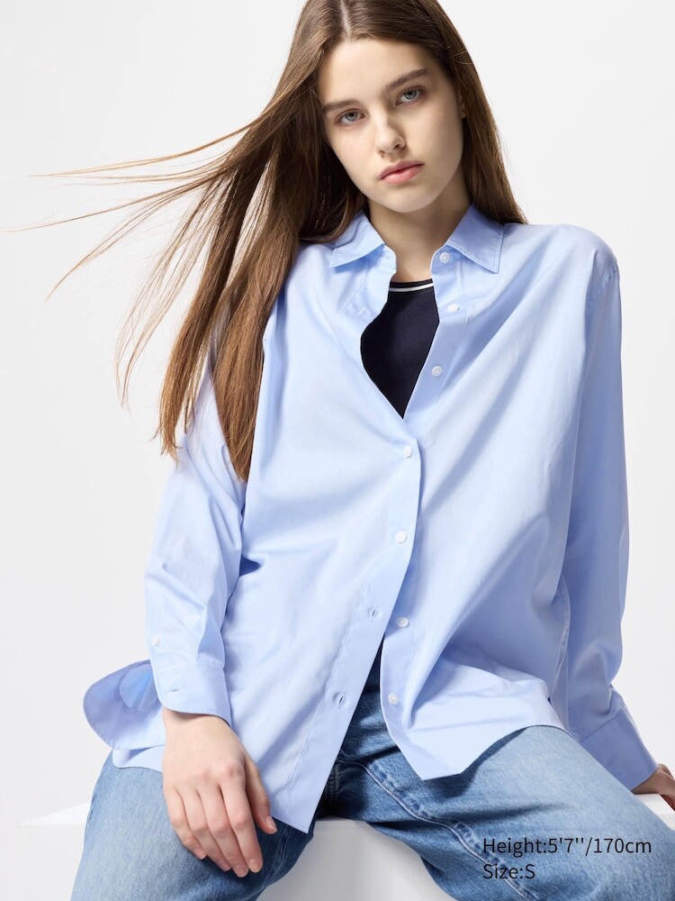 

Рубашка из хлопка Uniqlo, цвет 61 синий