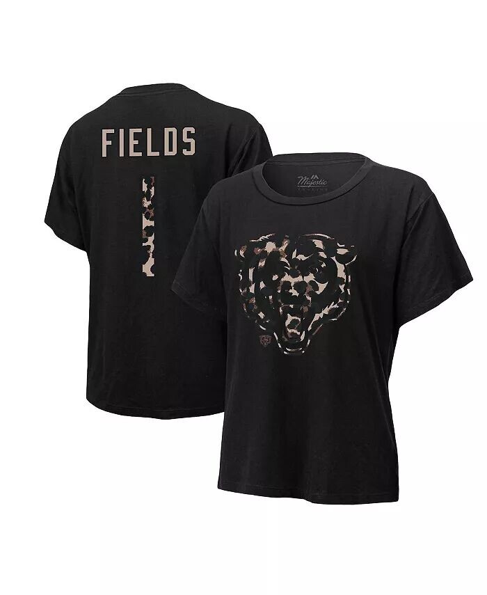 

Женские нитки Джастин Филдс Черная футболка Chicago Bears Leopard с именем и номером игрока Majestic