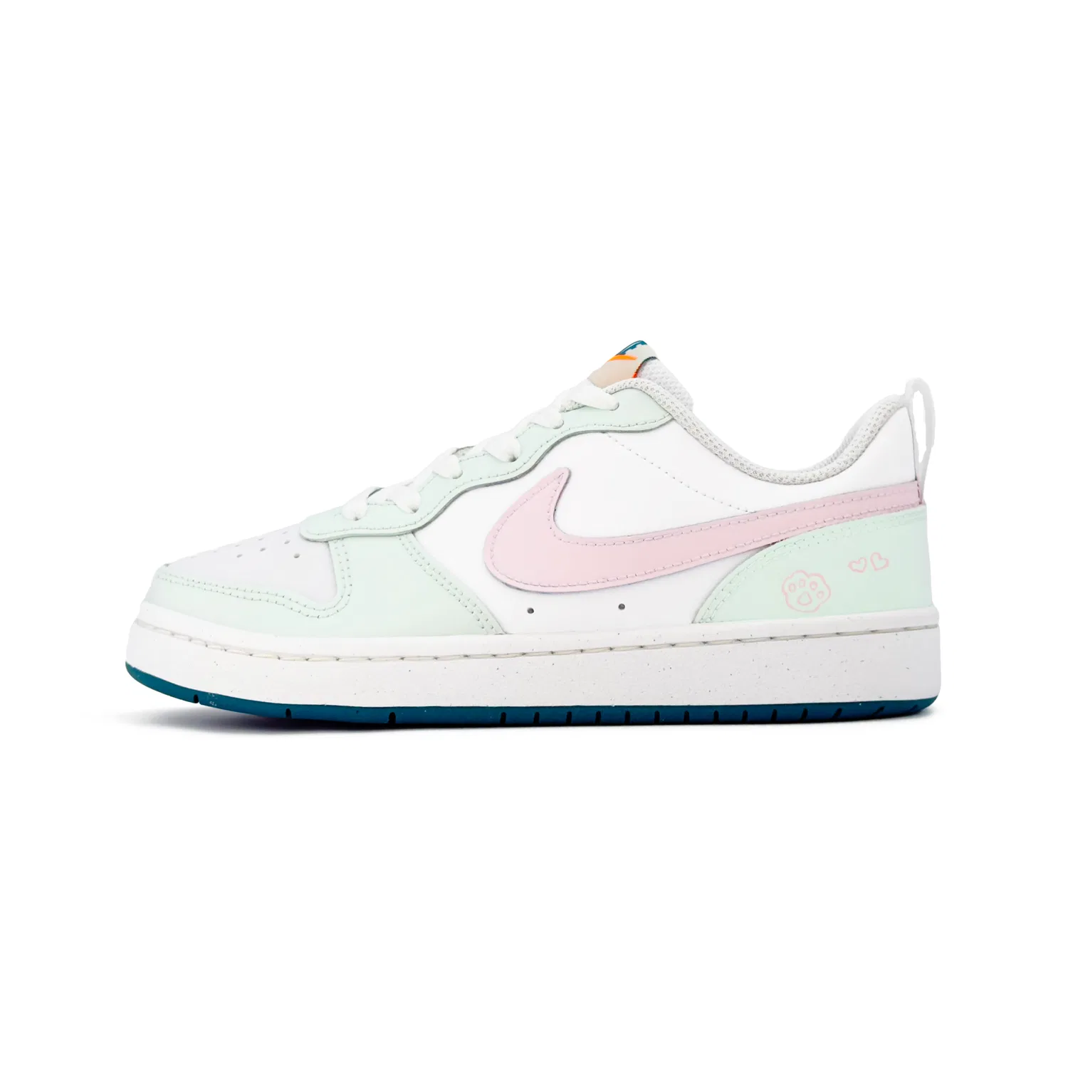 Кроссовки Court Borough 2 Green Cat's Paw Leather, slip-resistant, abrasion-resistant, cushioning, низкий профиль Nike, White Pink