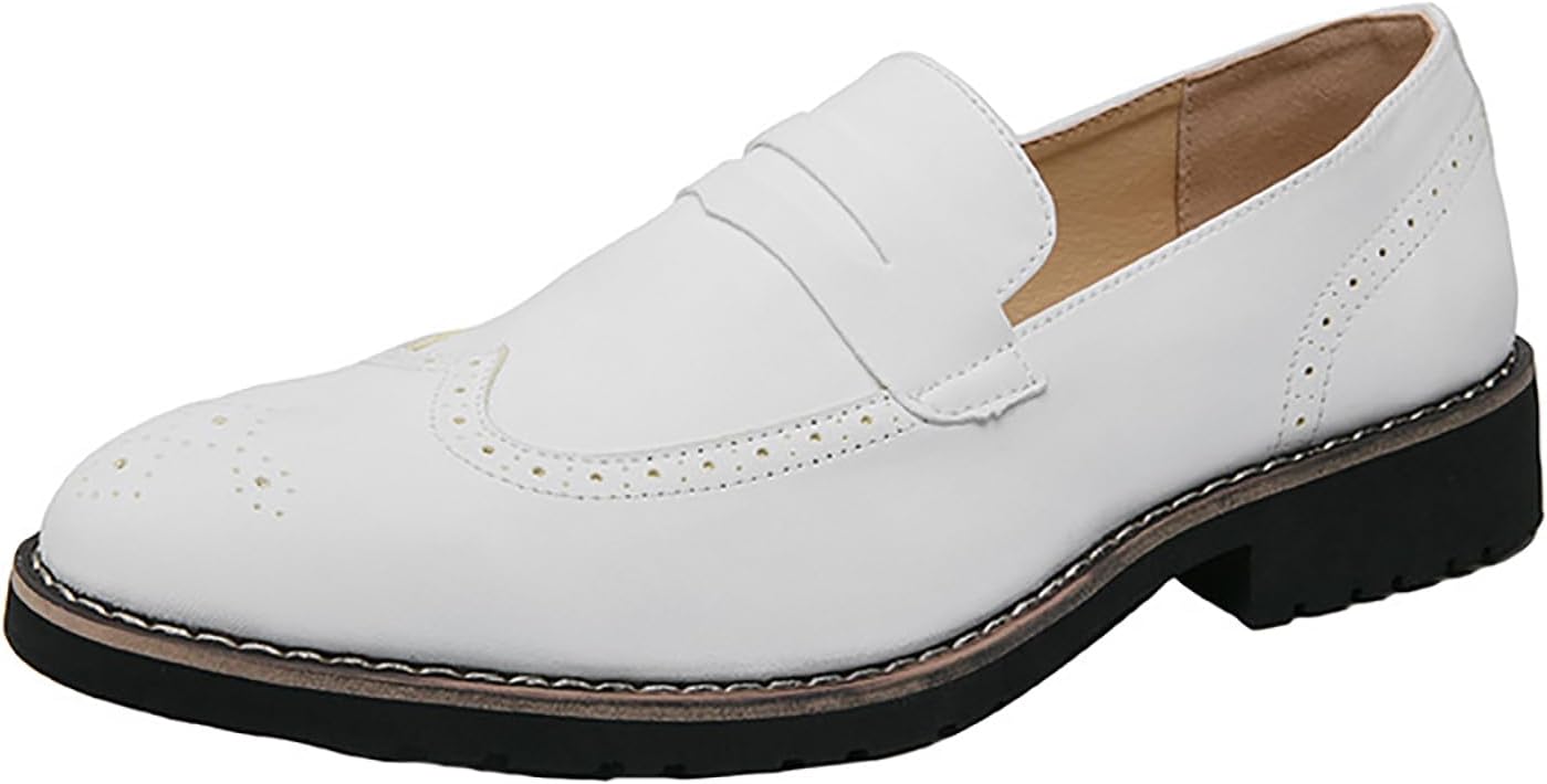 

Мужские кожаные броги-слипоны с монетницей, удобные, противоскользящие, с заостренным носком, повседневные и туфли Оксфорды для офиса, свадьбы и торжеств, кожаные туфли под смокинг Enoegmsd, белый