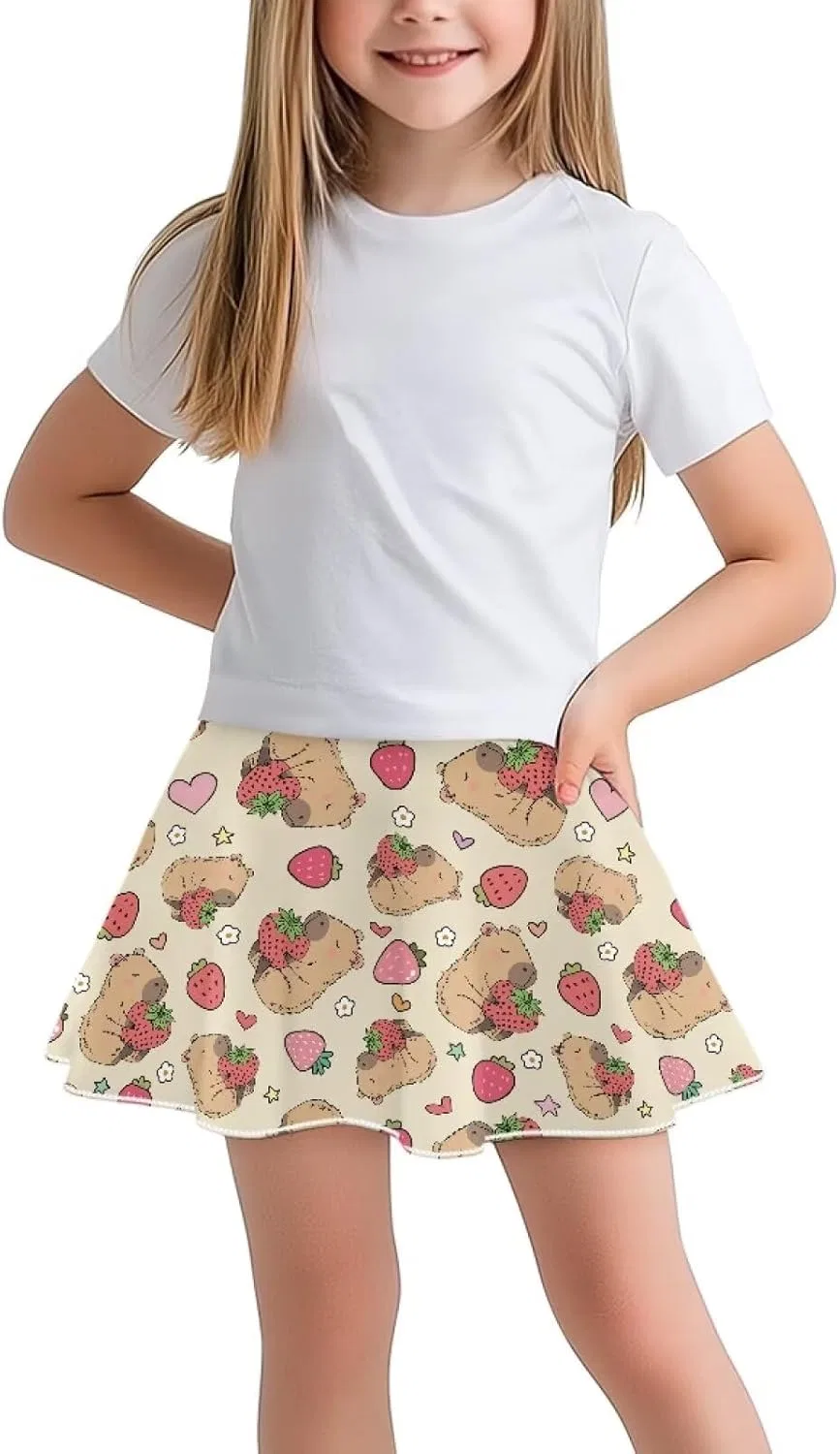 Юбка-шорты теннисная детская с шортами, Strawberry Capybara