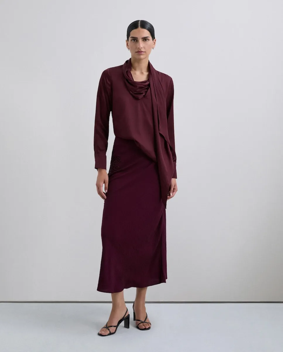 

Женская атласная блузка с длинным рукавом и бантом Scalpers, бордовый