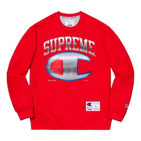 

Толстовка ss19 x champion chrome crewneck crossover red Supreme, красный
