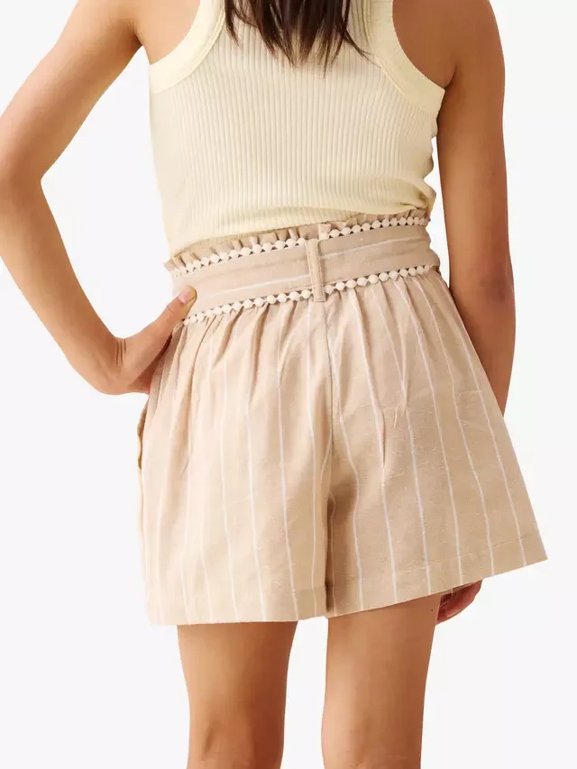 Детские полосатые льняные шорты с помпонами, бежево-белые Angel & Rocket — фото 3