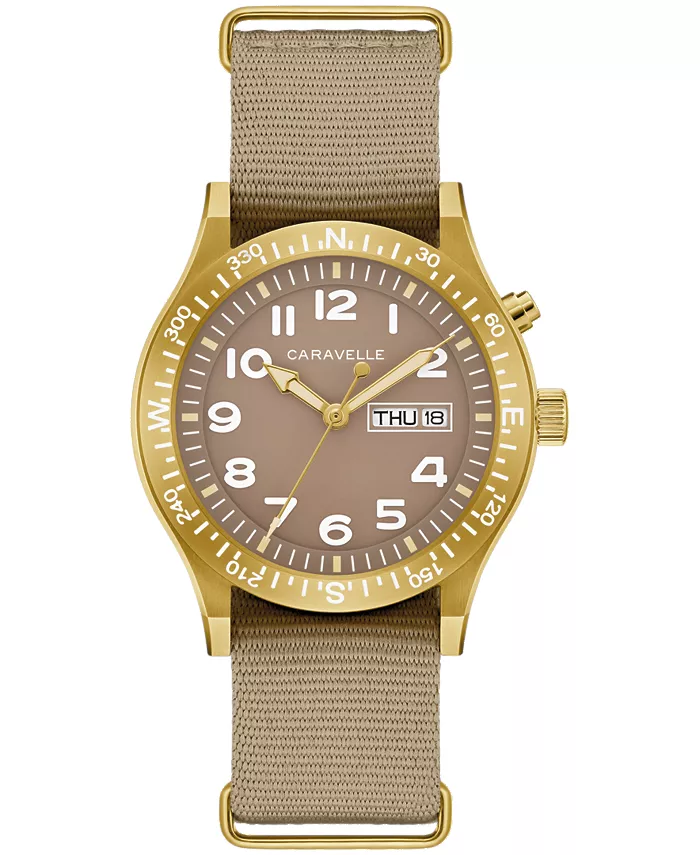 

Мужские часы Vintage Casual Lite Up с ремешком из тауп нейлона, 39mm Caravelle