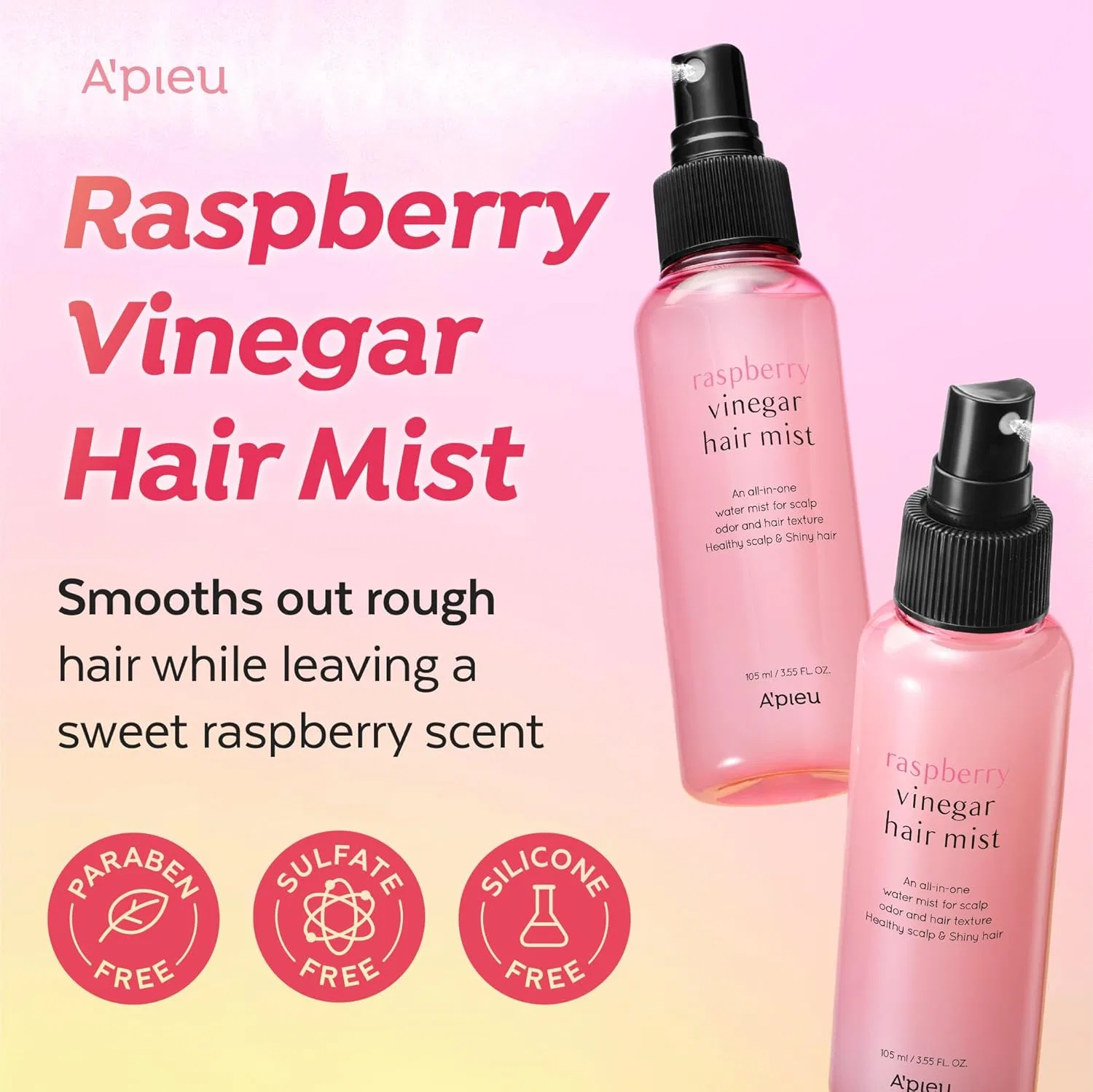 Спрей для волос A'PIEU Raspberry Vinegar Hair Mist A'Pieu(アピュー) — фото 2