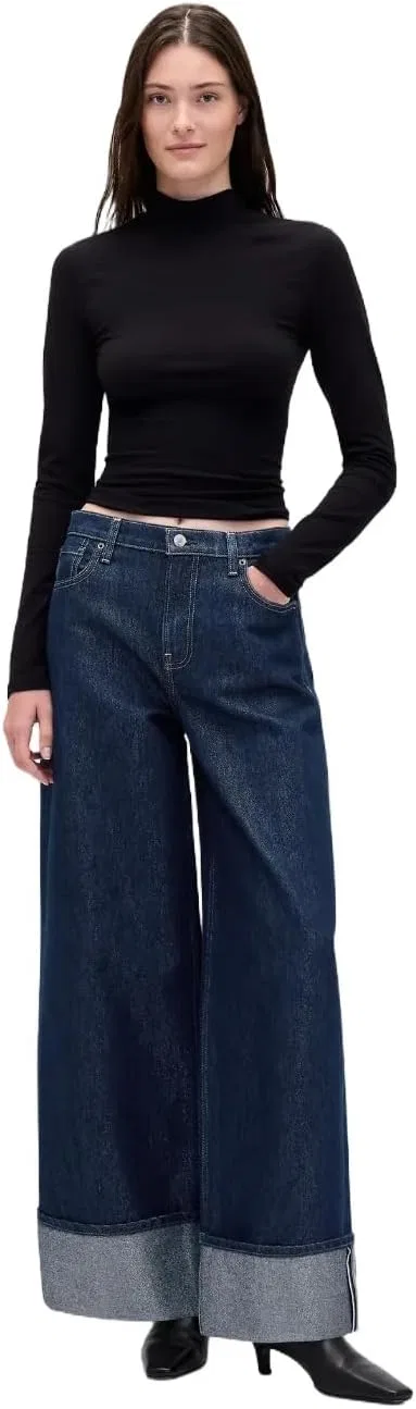 GAP Женские джинсы Mid Rise Baggy Cuffed, индиго