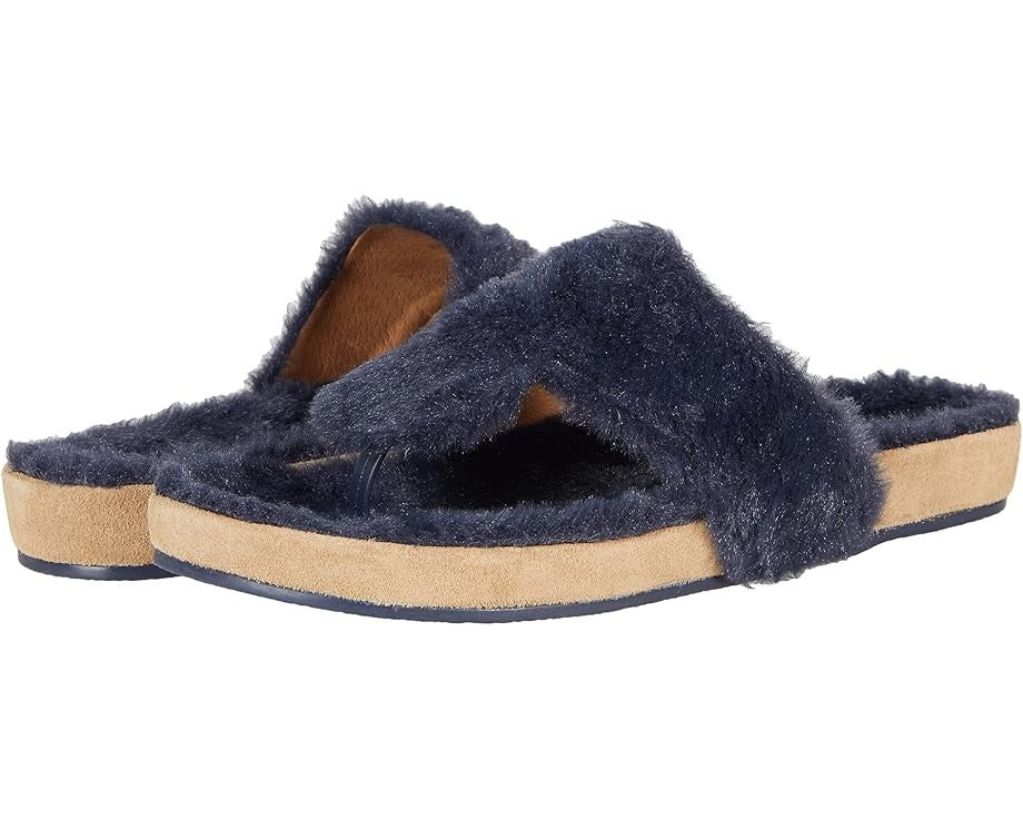 Jack Rogers Jacks Comfort Cozy Thong Women's  Navy Faux Fur Sandals JOBB1467