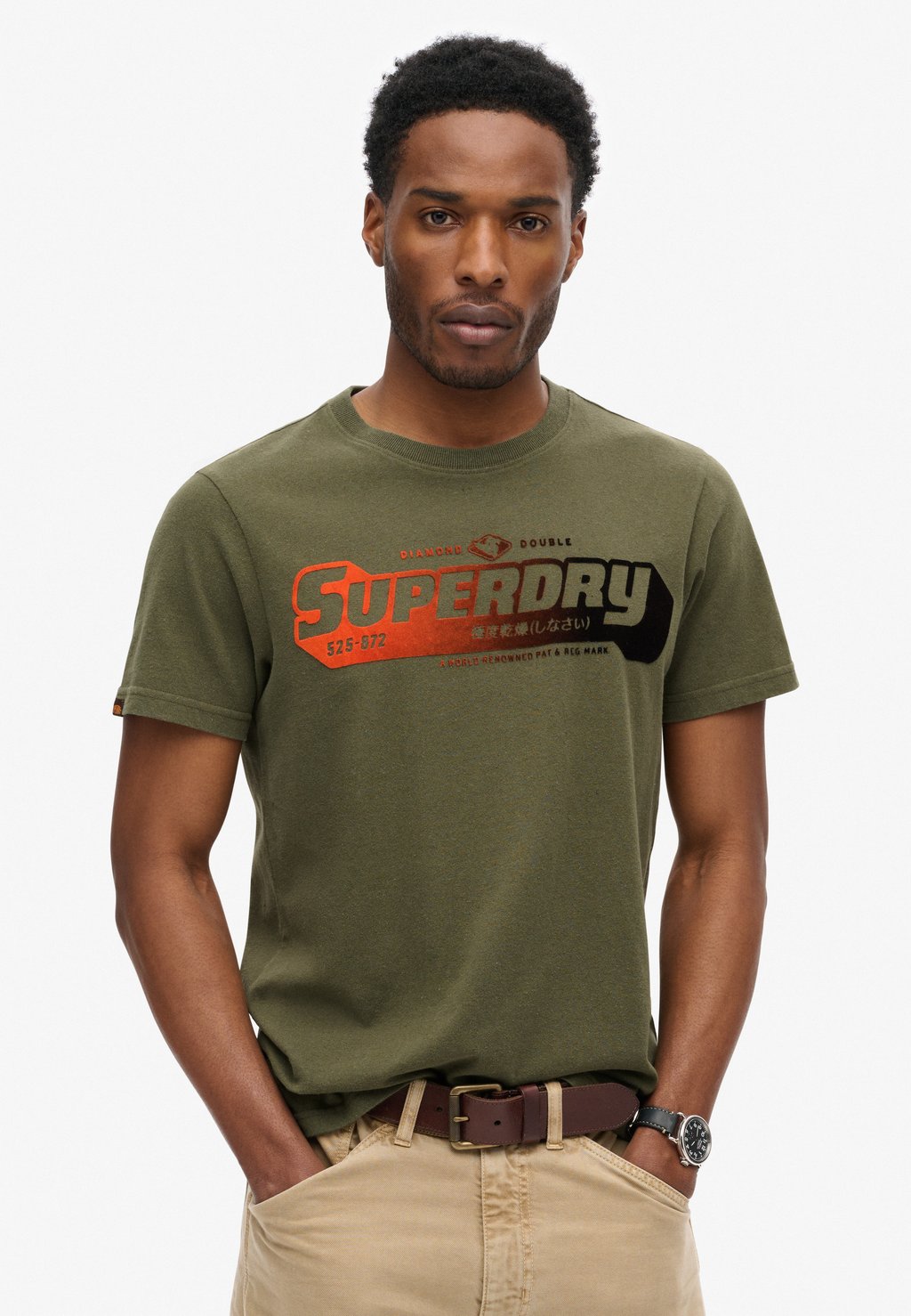 

Футболка с принтом FLOCKED FADE GRAPHIC Superdry, хаки