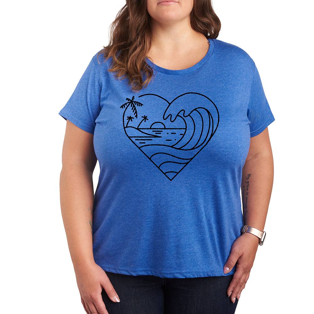 

Футболка с графическим рисунком Plus Heart Ocean Line Art, цвет Heather Royal Blue