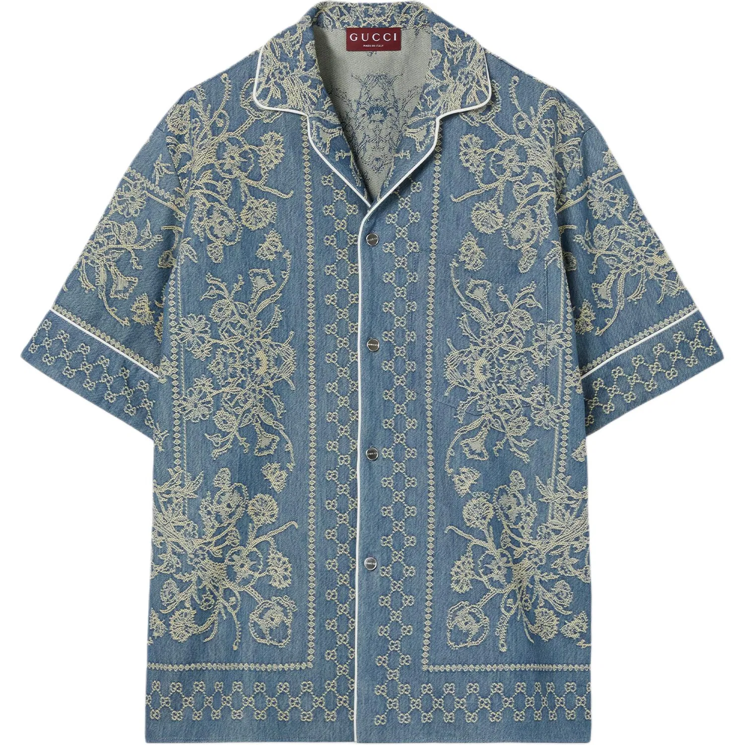 Рубашка GUCCI синяя, мужская, V-образный вырез