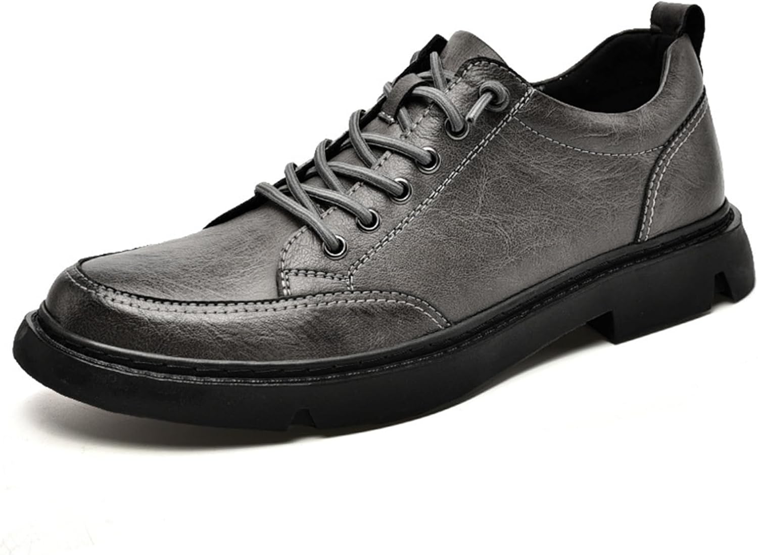 

Мужские кожаные повседневные оксфорды с круглым носком, мягкой подошвой, противоскользящие, на шнуровке, винтажные прогулочные, удобные, для бизнеса, работы и официального стиля Botrent, серый