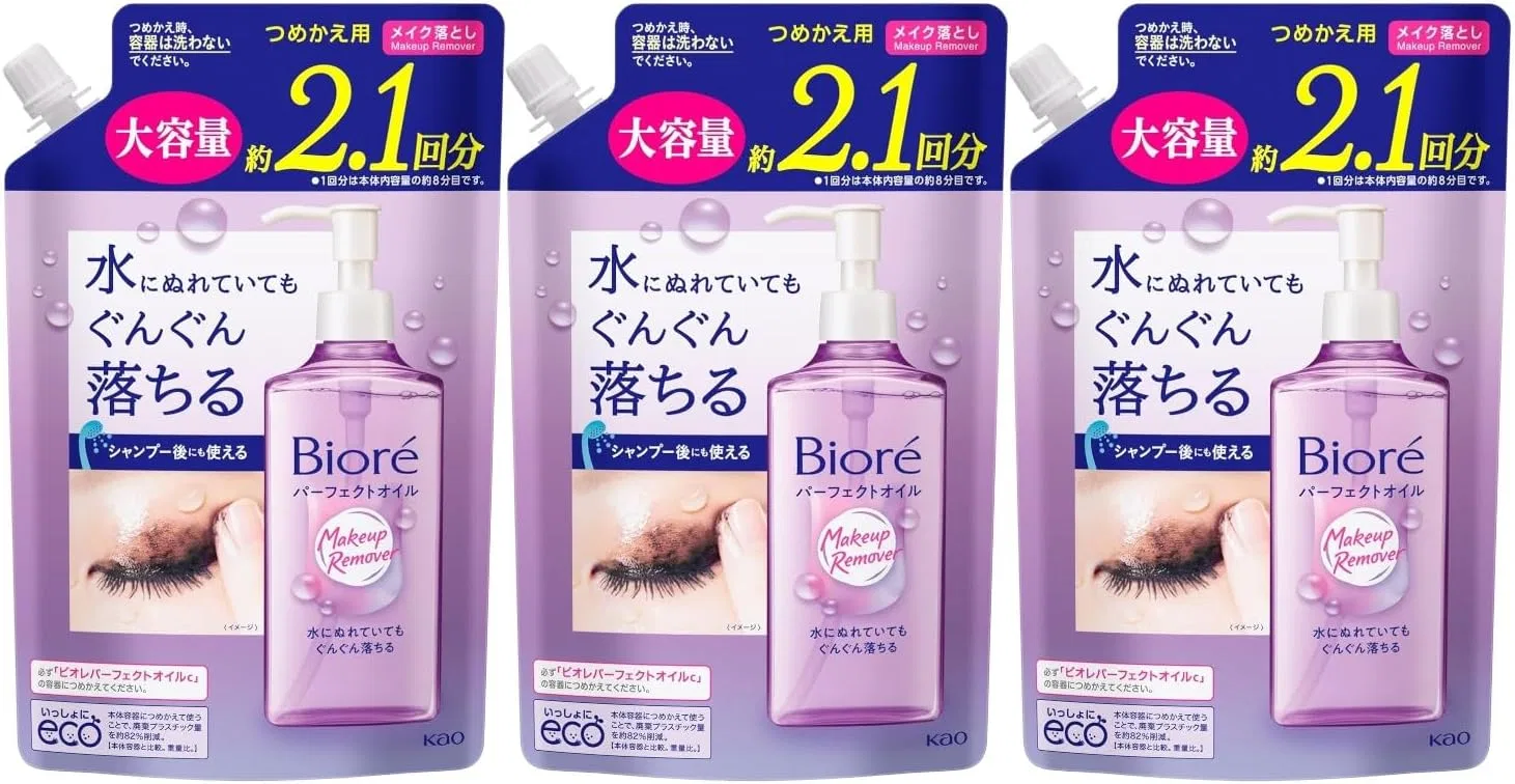 Средство для снятия макияжа Biore Perfect Oil Refill очищающее масло 390 мл, набор 3 шт