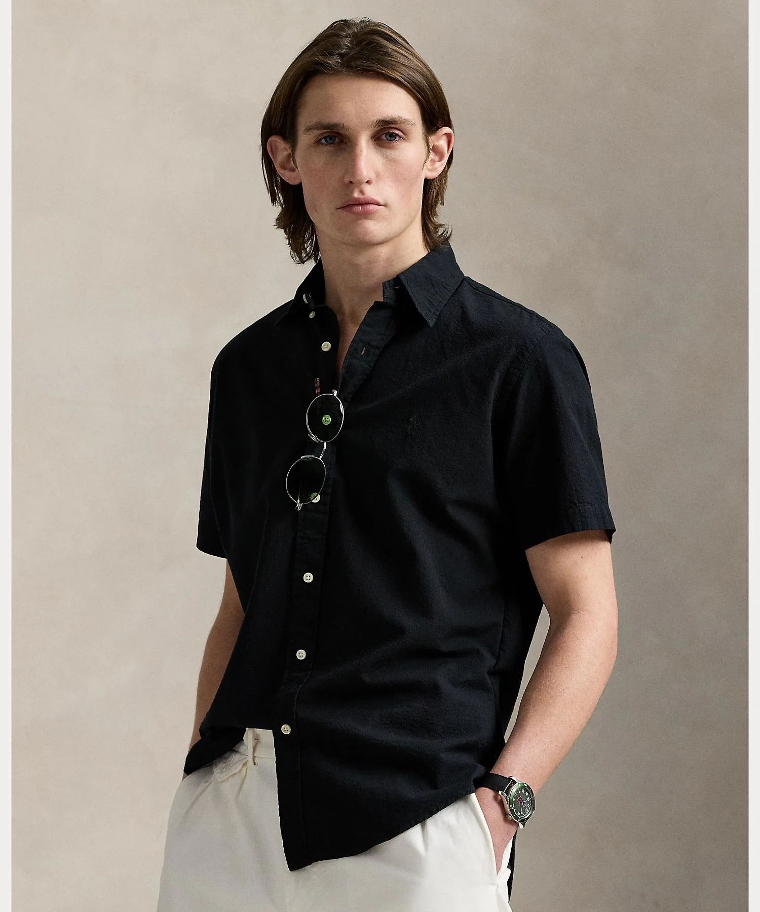 Мужская хлопковая рубашка классического кроя POLO RALPH LAUREN чёрная