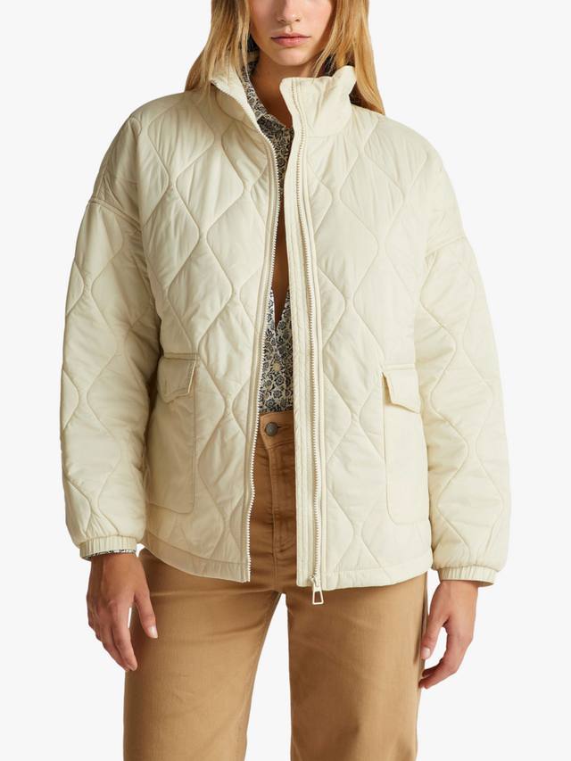 

Высокий воротник стеганая куртка на молнии с ромбовидным узором Benetton, Cream