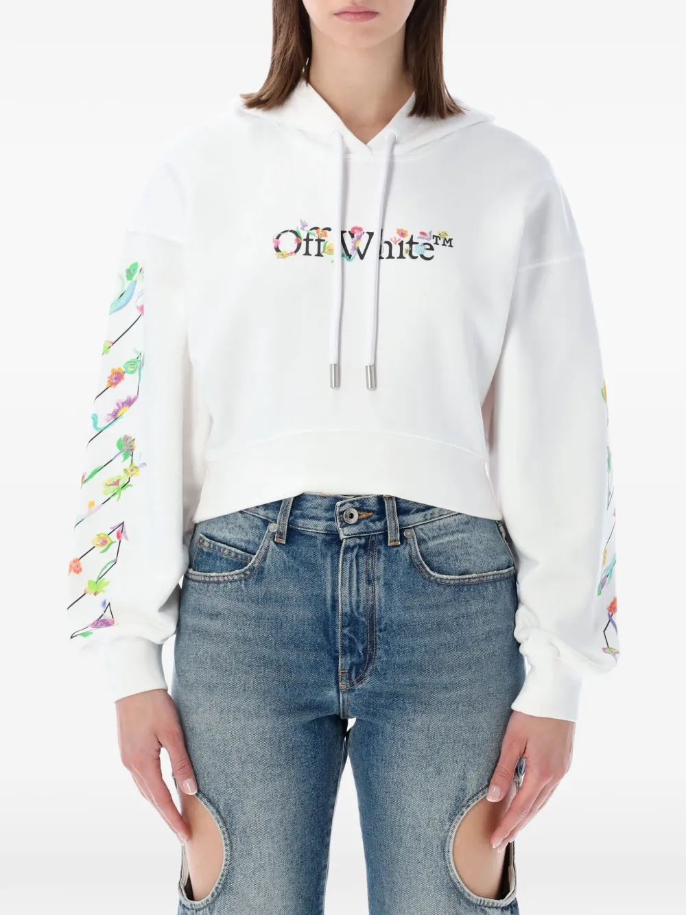 

Укороченное худи с цветочным принтом Off-White, белый