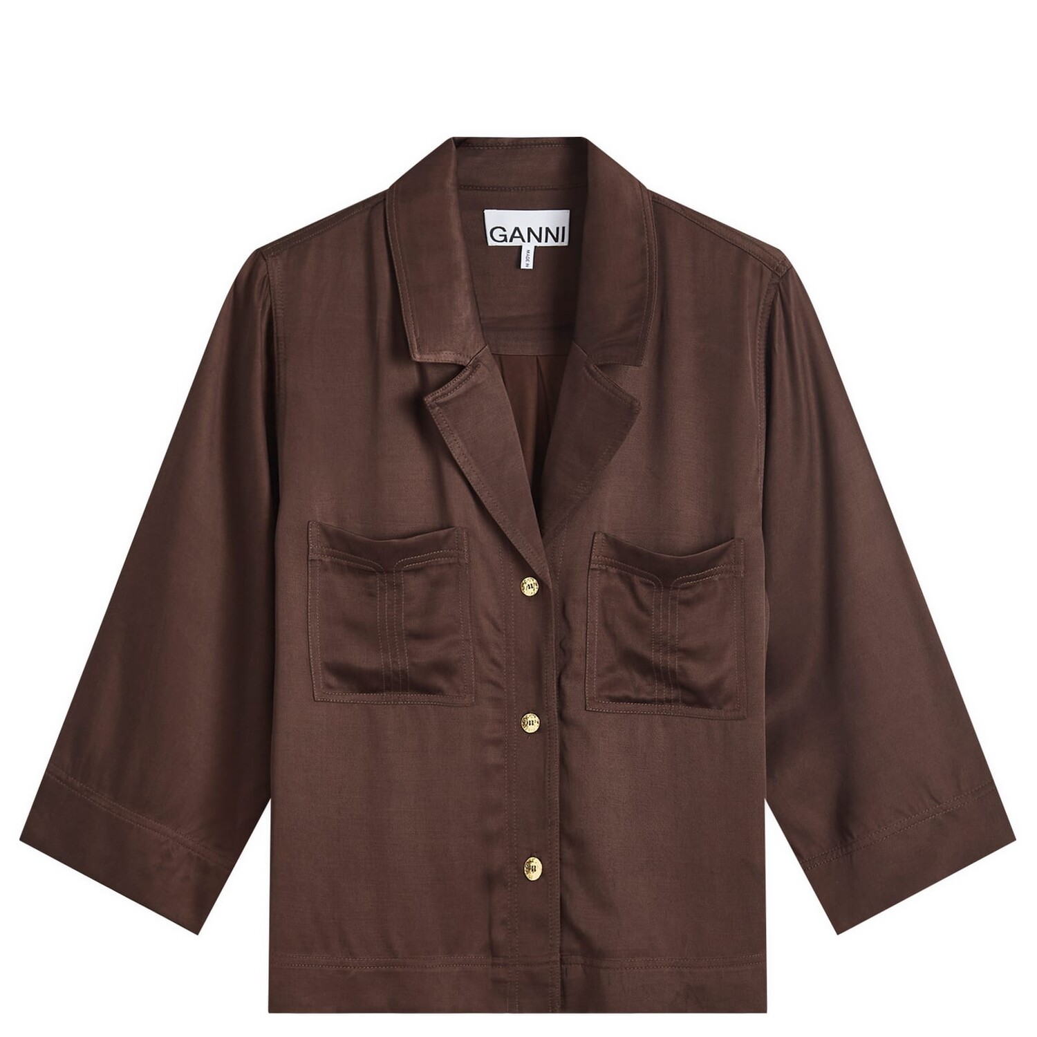 

Рубашка Ganni Washed Satin Shirt, цвет Mole