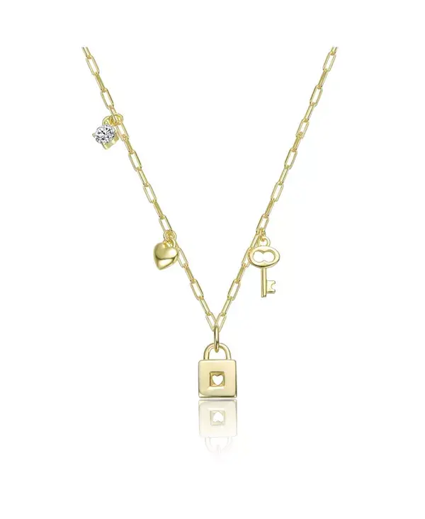 

Детское ожерелье с подвеской в виде замка, покрытого 14-каратным золотом, с прозрачным кубическим цирконием, сердцем и ключиком Gigigirl, gold
