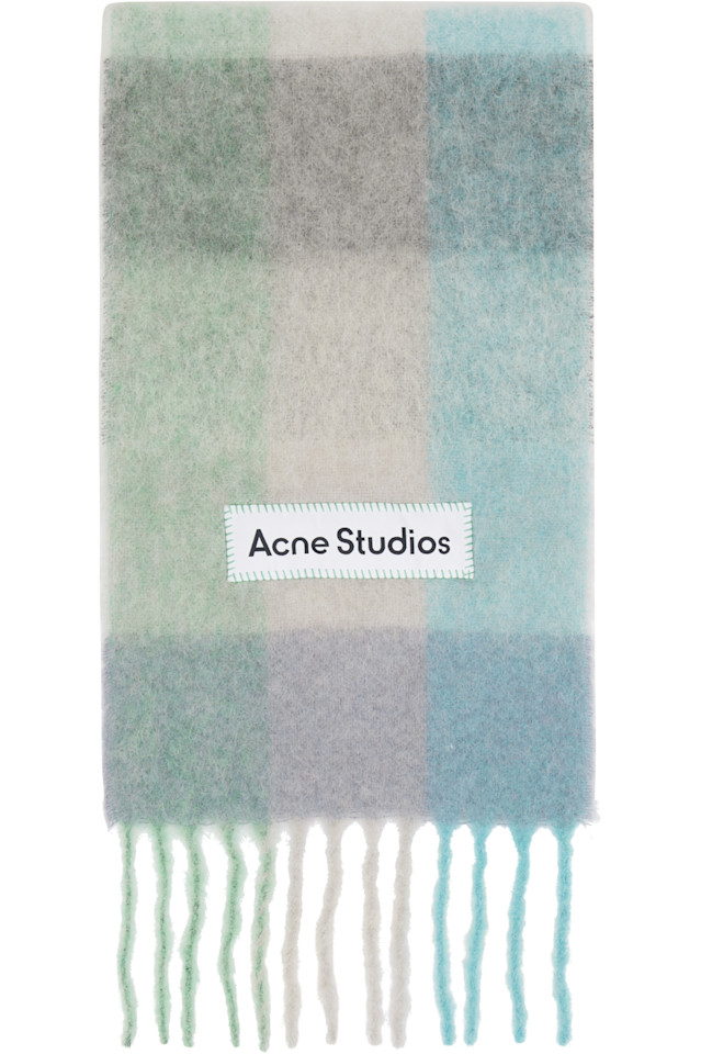 

Acne Studios Шарф в сине-зеленую клетку с бахромой
