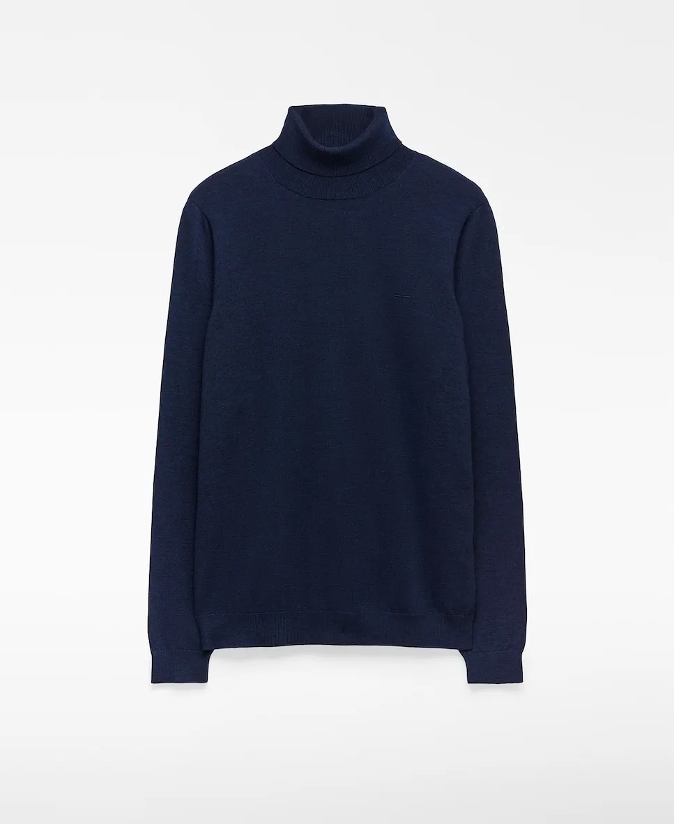 

Мужской джемпер из шерсти мериноса с высоким воротником Adolfo Dominguez, синий