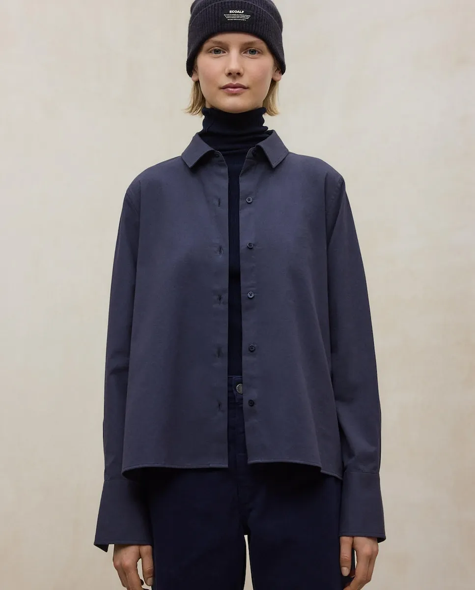 

Женская однотонная рубашка с отложным воротником и пуговицами на манжетах Ecoalf, темно-синий