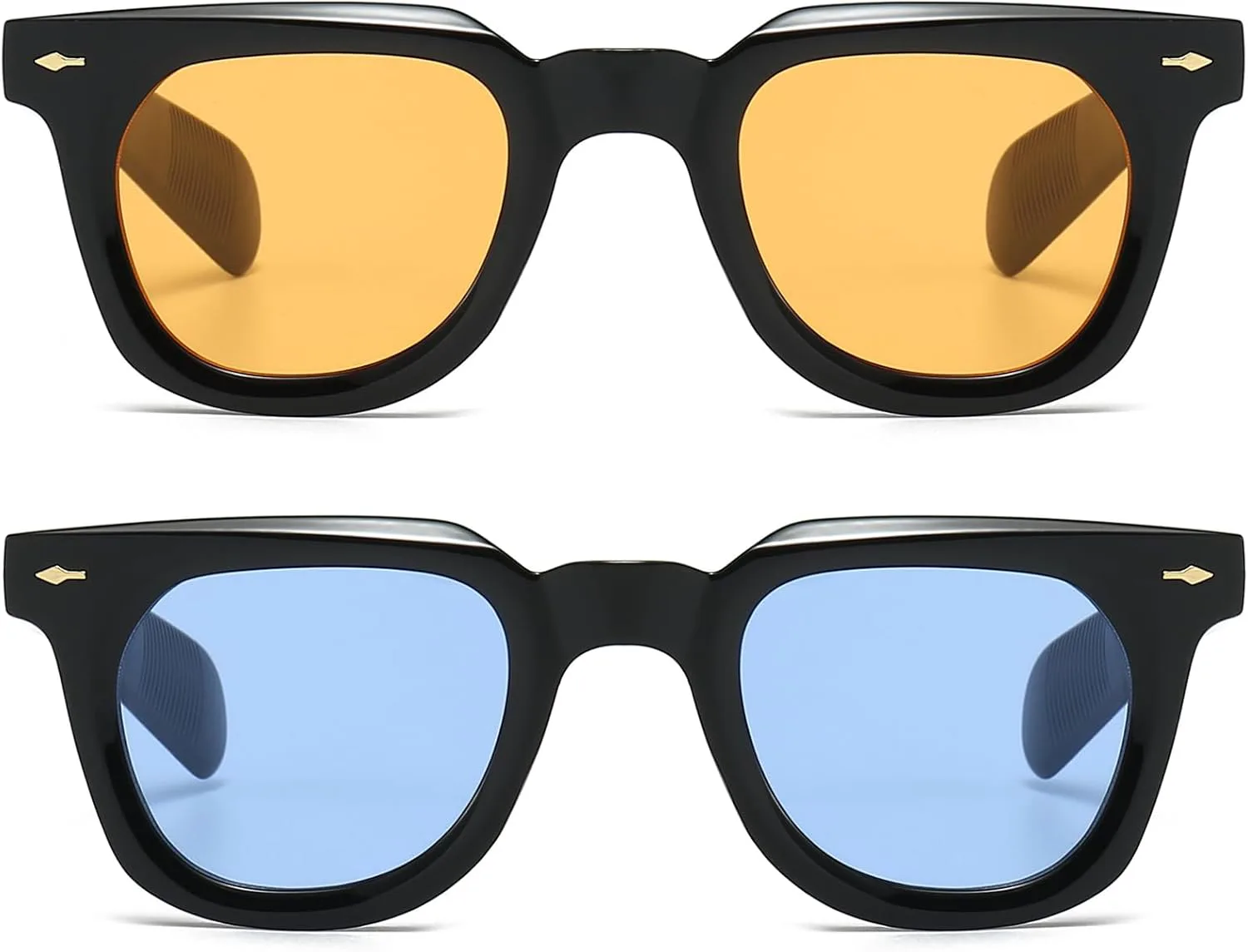 

Солнцезащитные очки PORADAY квадратной формы для женщин и мужчин, модные солнцезащитные очки в толстой оправе, черные, Two Pack (Black/Blue+black/Yellow)