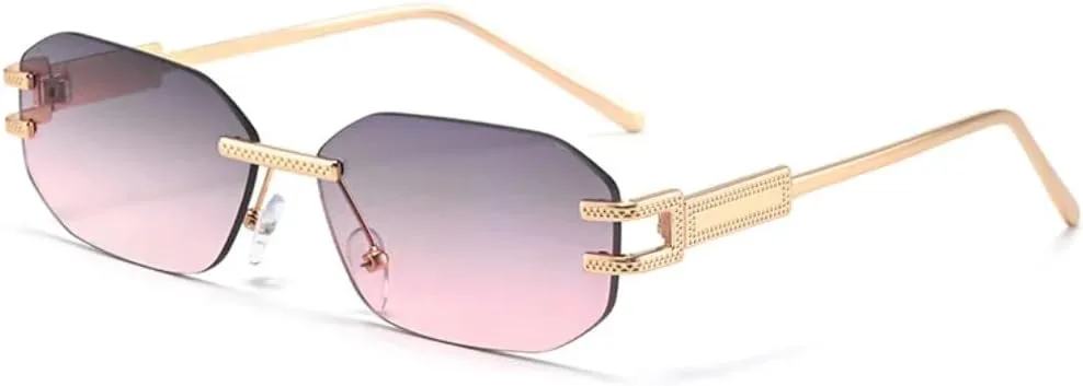 

Женские квадратные солнцезащитные очки без оправы в стиле панк, модные прямоугольные солнцезащитные очки с защитой от УФ-излучения UV400 TVTBBVV, Gold-graypink
