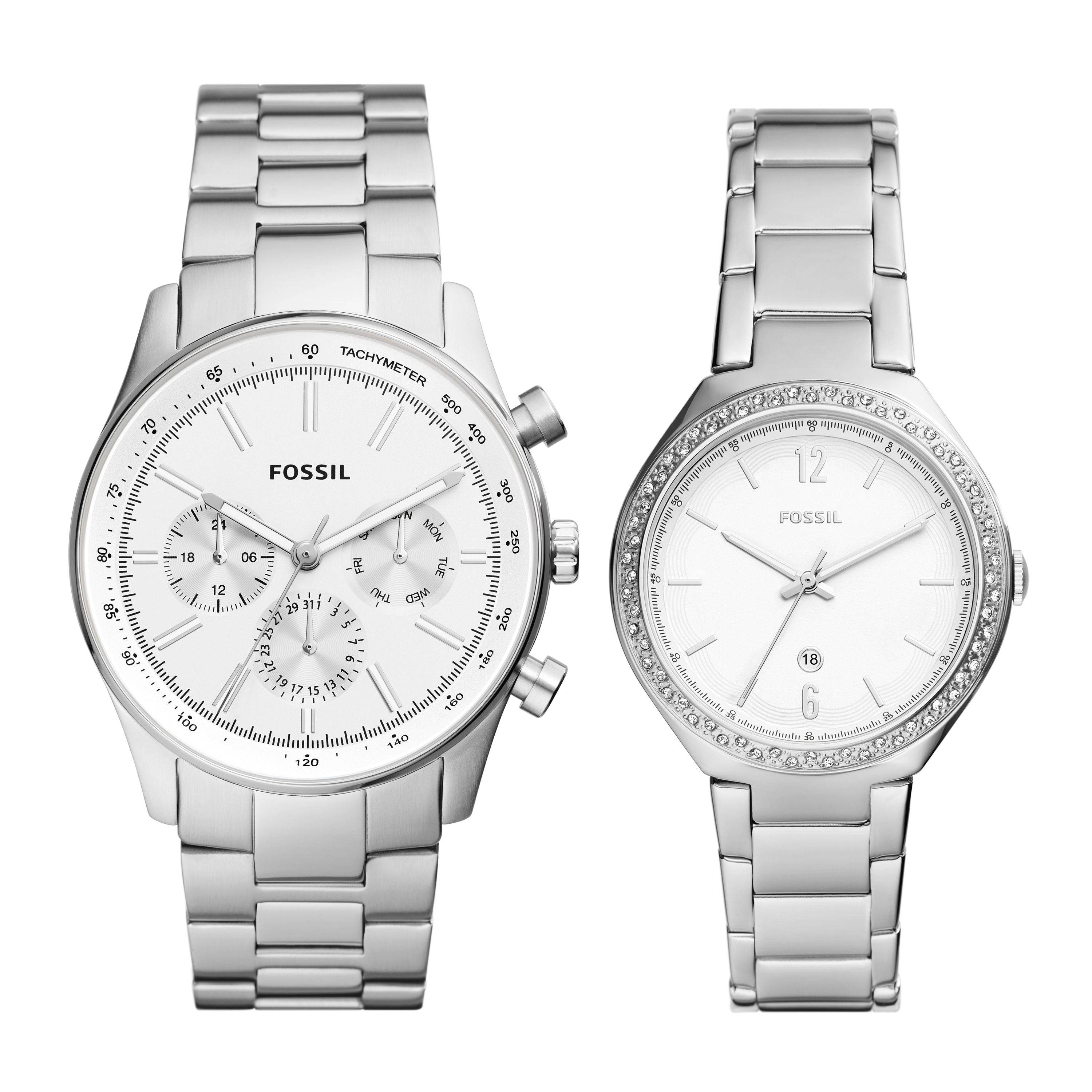 

Fossil Мужские часы для него и для нее многофункциональные, из нержавеющей стали, серебряный
