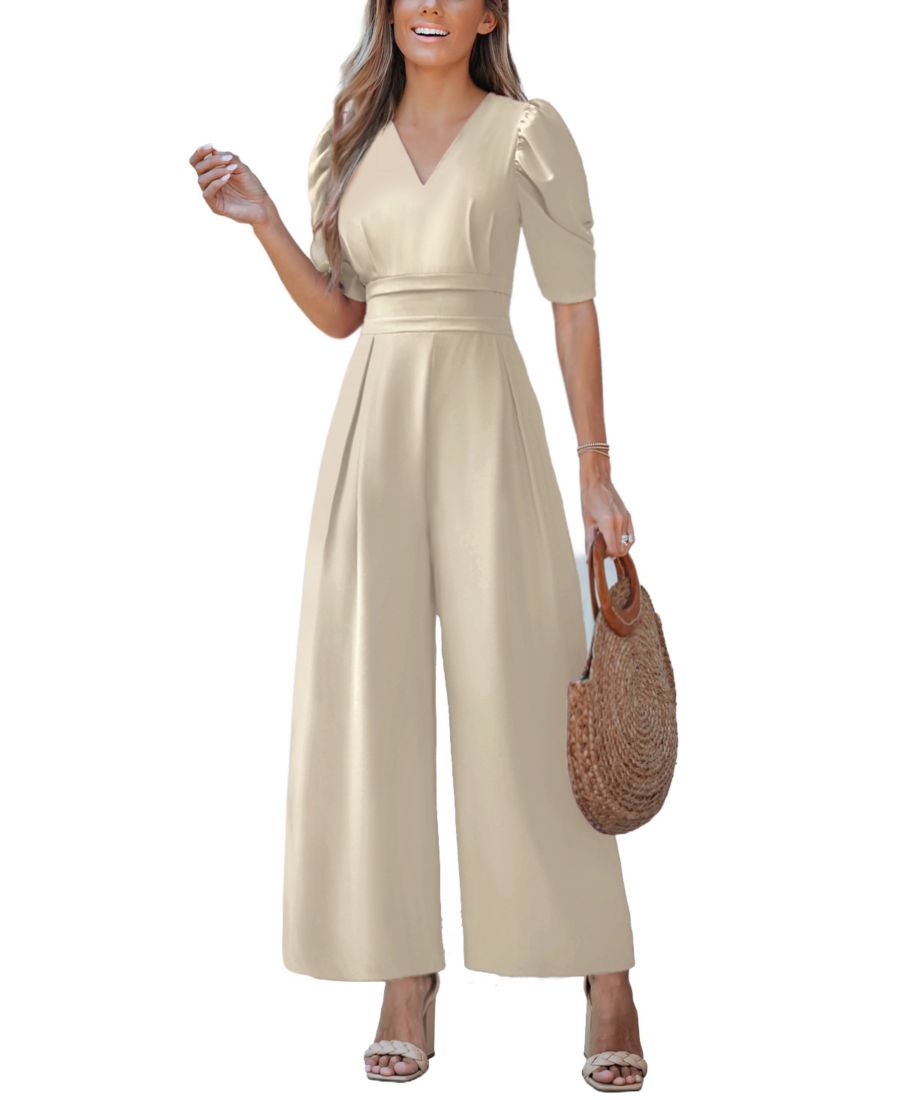 

Женский комбинезон с V-образным вырезом и широкими штанинами Cupshe, Light beige