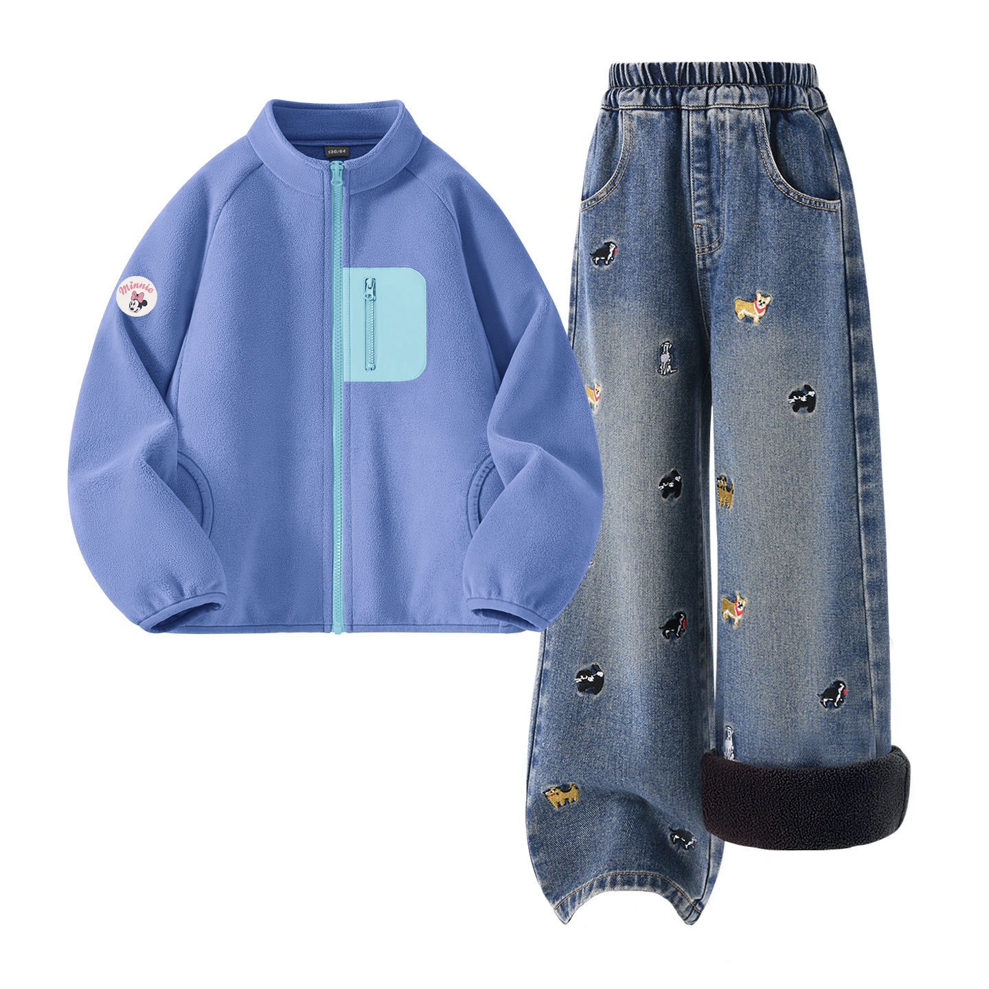 

Детская повседневная спортивная одежда Disney, [Thickened And Fleece-Lined]Dini Medium Round Hook-And-Loop K Coral Blue+Solid Color Denim Blue