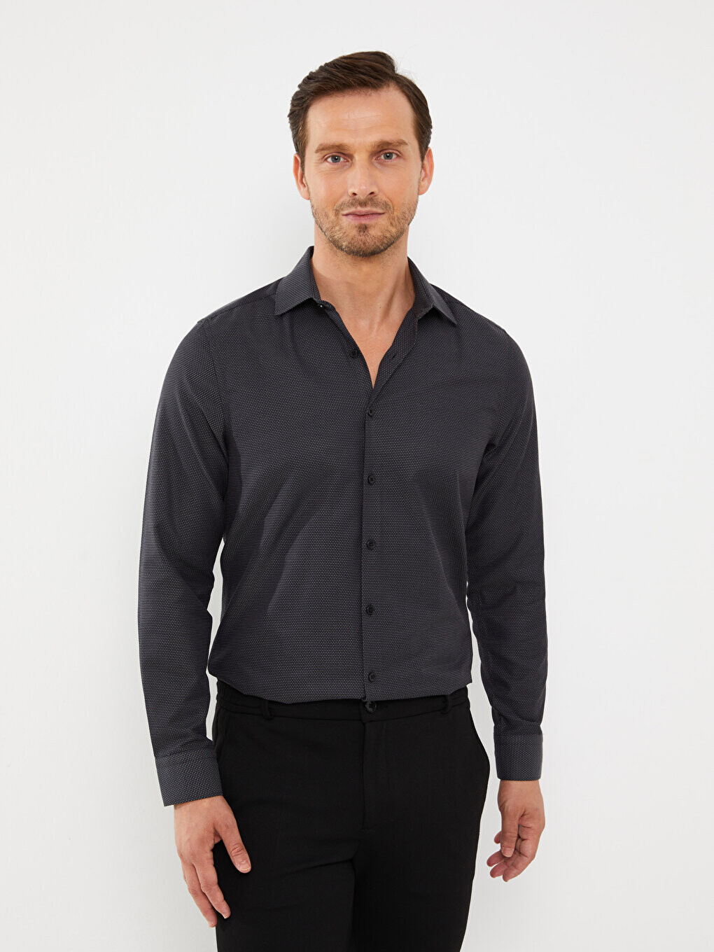 

Мужская рубашка Добби Slim Fit с длинным рукавом LCWAIKIKI Formal, черный