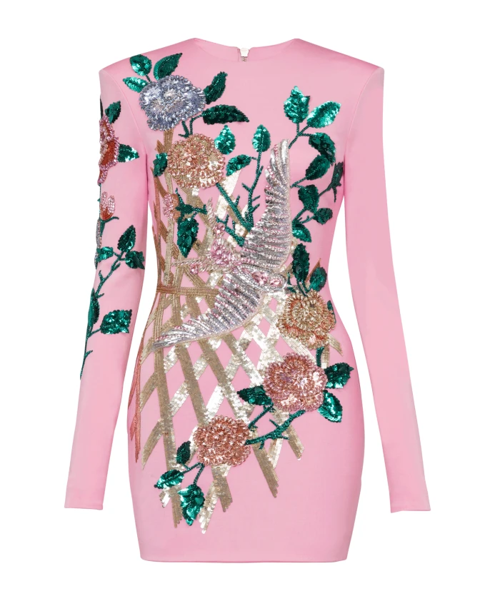 

Вышитое платье с мотивом розы Balmain, мультиколор