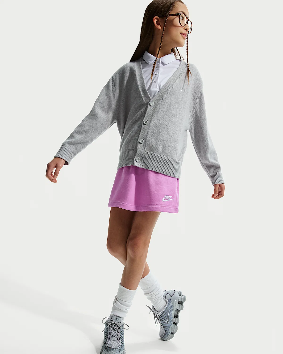 Детская юбка Nike Sportswear Club из французского трикотажа, Light Magenta/Light Magenta/White — фото 4