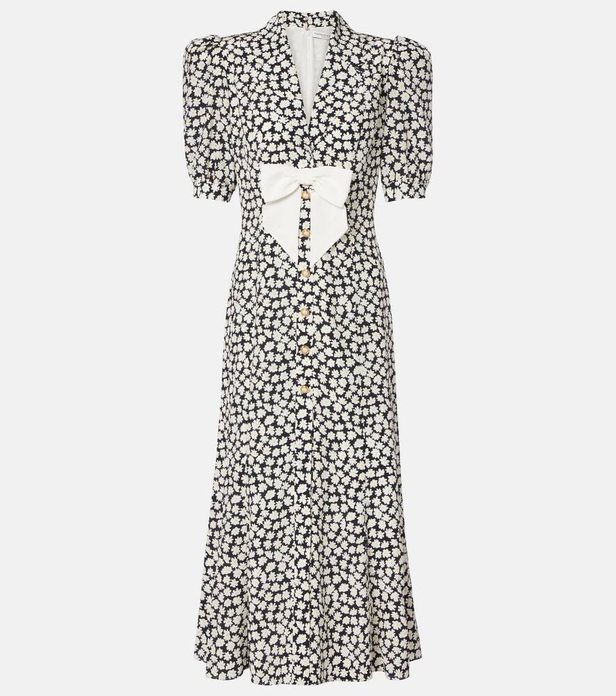 

Шелковое платье миди с цветочным принтом Alessandra Rich, Black-White