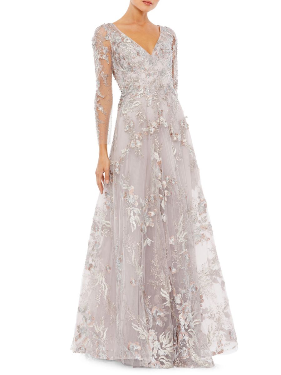 

Прозрачное платье с аппликацией Mac Duggal, цвет Vintage Lilac