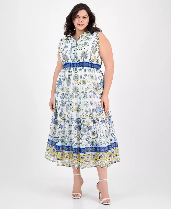 

Платье-рубашка с принтом и присборенной талией Plus Size Patio Anne Klein, мультиколор
