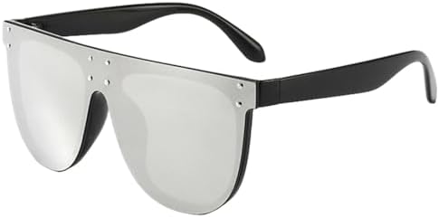 

Солнцезащитные очки в стиле ретро с крупными заклепками, 2027 год, цельные, с зеркальными линзами, отражающие свет, защита от УФ-излучения UV400 MTZJH, Black Silver Mirror