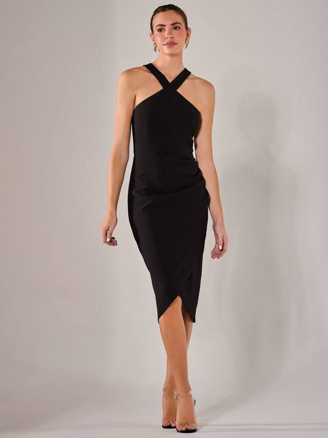 

Кроссовер платье миди с запахом на шее Jolie Moi, Black