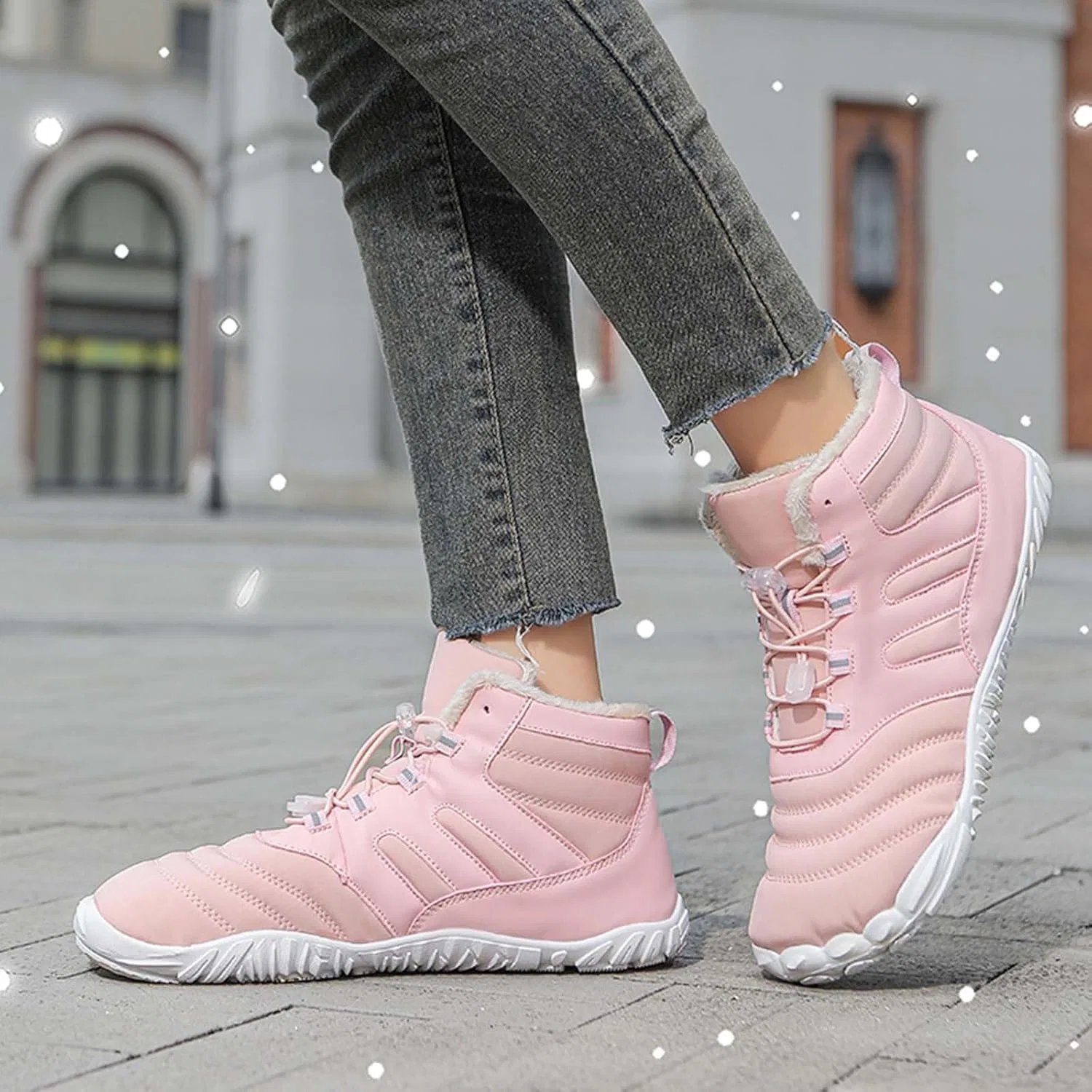 Ботинки Herren Winterschuhe, Herbst und Winter Baumwollschuhe mit Dicker Sohle für Männer und Frauen Bequeme, warme Schneestiefel Gepolsterte, verdickte, lässige Baumwollschuhe Generic, Rosa — фото 2