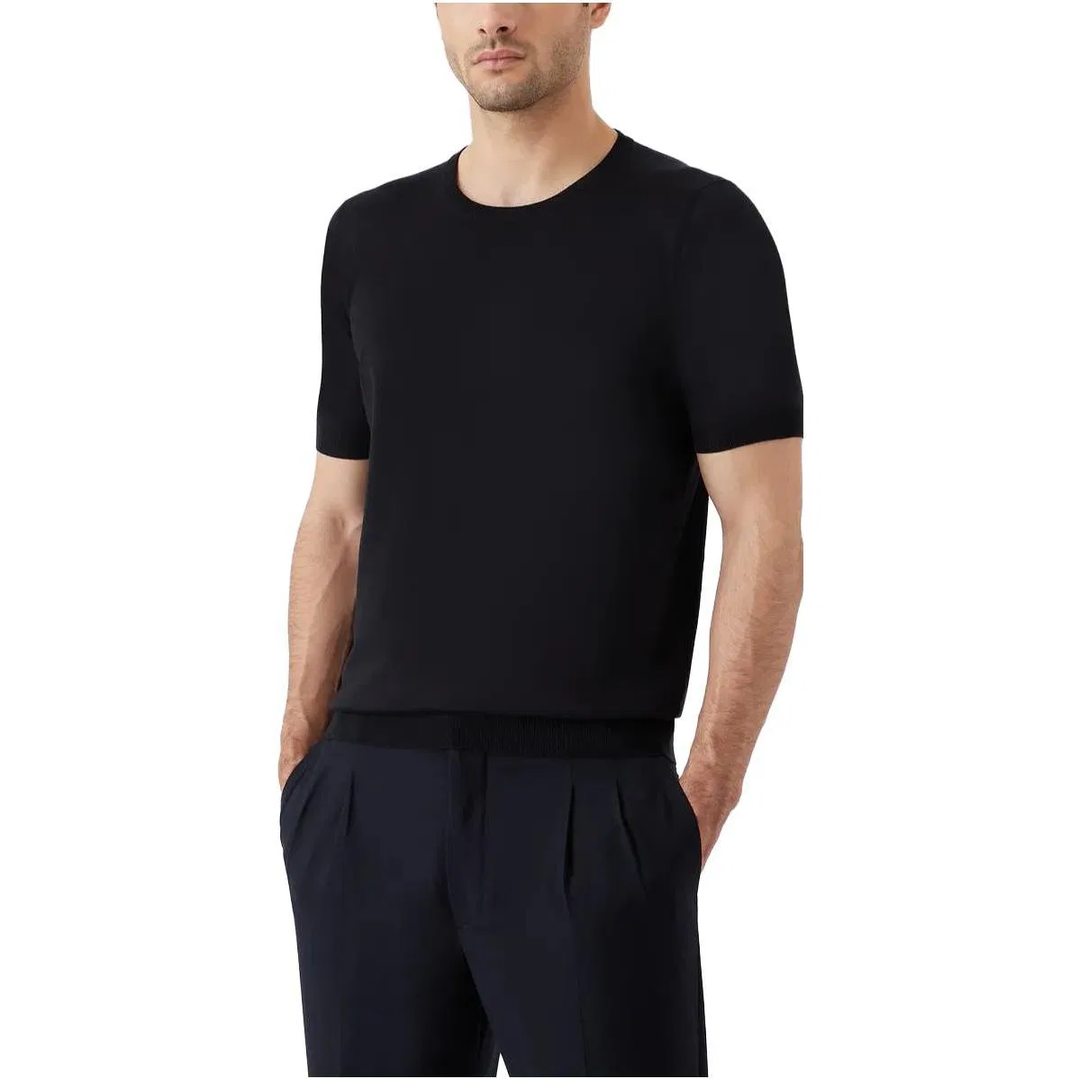 Джемпер с круглым вырезом из шелка и хлопка EMPORIO ARMANI, Marine Blue — фото 3