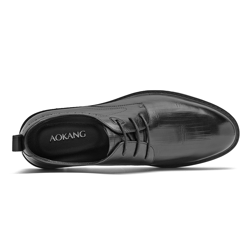 AOKANG Мужские туфли черные дерби, цвет Black (Standard Leather Shoe Size) — фото 4