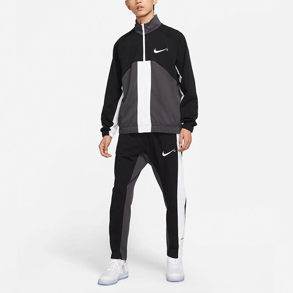 Куртка sportswear swoosh contrast color stitching knit stand collar logo jacket black Nike, черный — фото 3