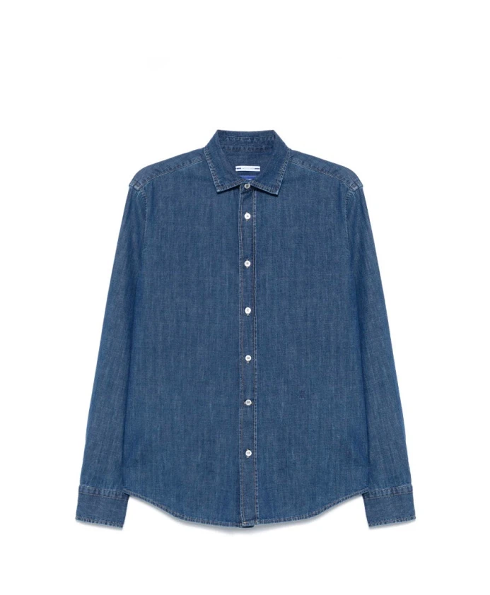 

Синяя джинсовая рубашка, классический воротник, длинные рукава. Jacob Cohã«N, синий